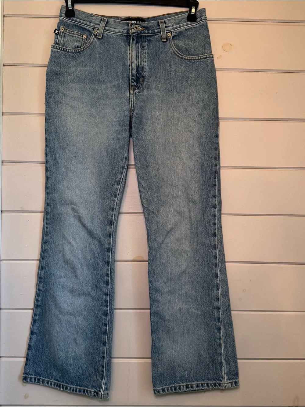 Vintage Express Y2K Low Rise Light Wash Flare Denim Jeans 100% Cotton Size 9/10S